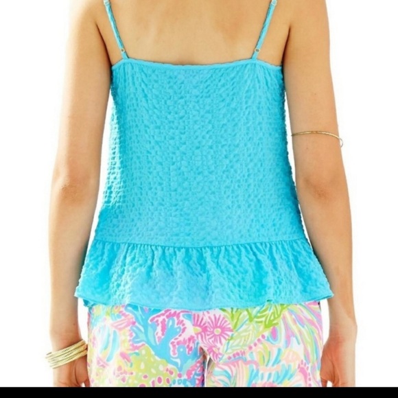 Lilly Pulitzer Silky Ruffle Peplum Tank in Shorely Blue Size XS in Excellent Con - Picture 2 of 7